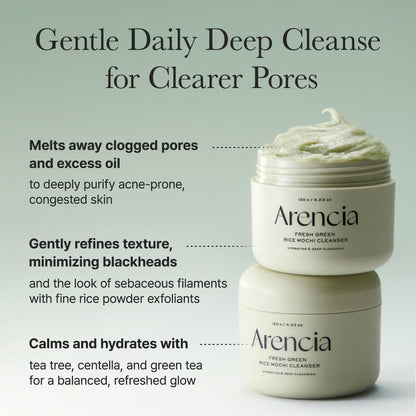 Arencia Fresh Green Rice Mochi Cleanser, Gentle Daily Cleanser for Acne-Prone Skin