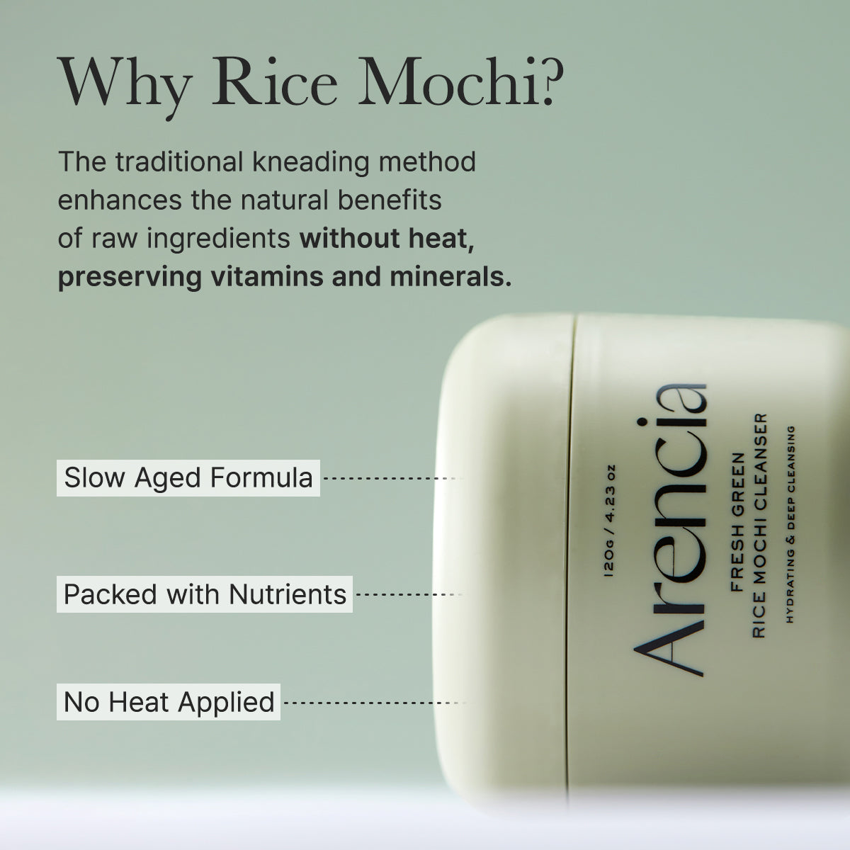 Arencia Fresh Green Rice Mochi Cleanser, Gentle Daily Cleanser for Acne-Prone Skin