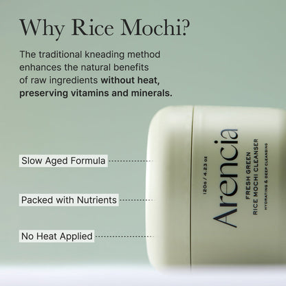 Arencia Fresh Green Rice Mochi Cleanser, Gentle Daily Cleanser for Acne-Prone Skin