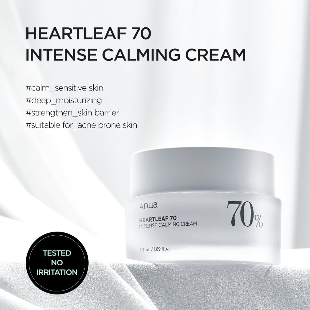 ANUA Heartleaf 70% Intense Calming Cream 50ml – Deep Soothing, Barrier Support & Hydrating Moisturizer | Korean Skincare - Amora Skin