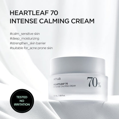 ANUA Heartleaf 70% Intense Calming Cream 50ml – Deep Soothing, Barrier Support & Hydrating Moisturizer | Korean Skincare - Amora Skin