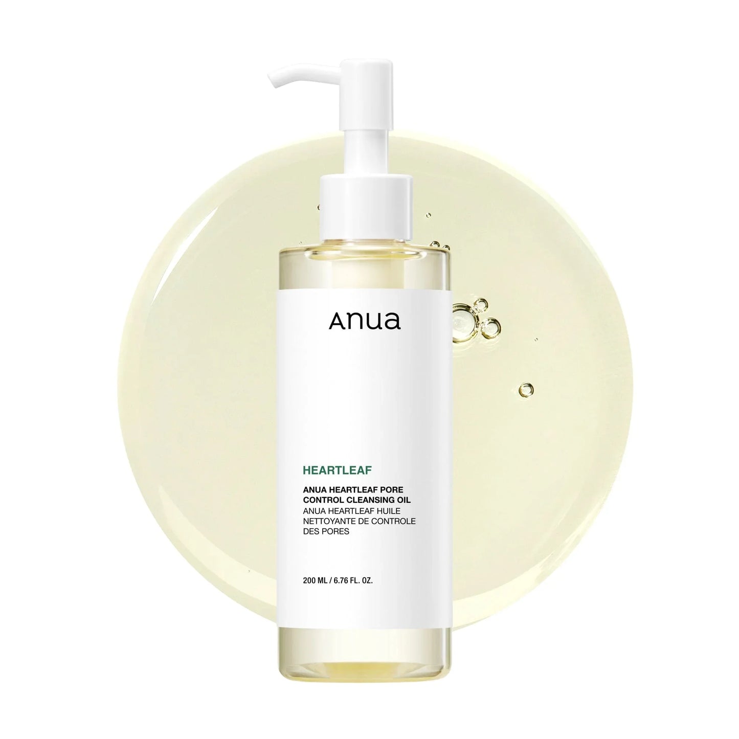 Anua Heartleaf Pore Control Cleansing Oil 200ml bottle with clear liquid, Korean skincare at Amora Skin