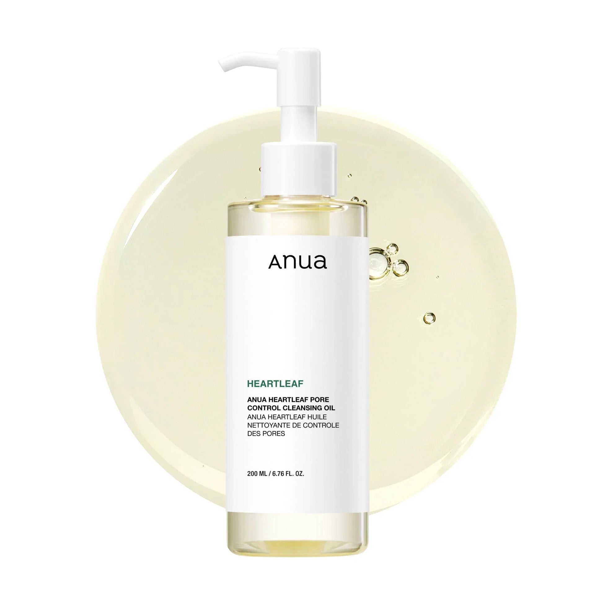 Anua Heartleaf Pore Control Cleansing Oil 200ml bottle with clear liquid, Korean skincare at Amora Skin