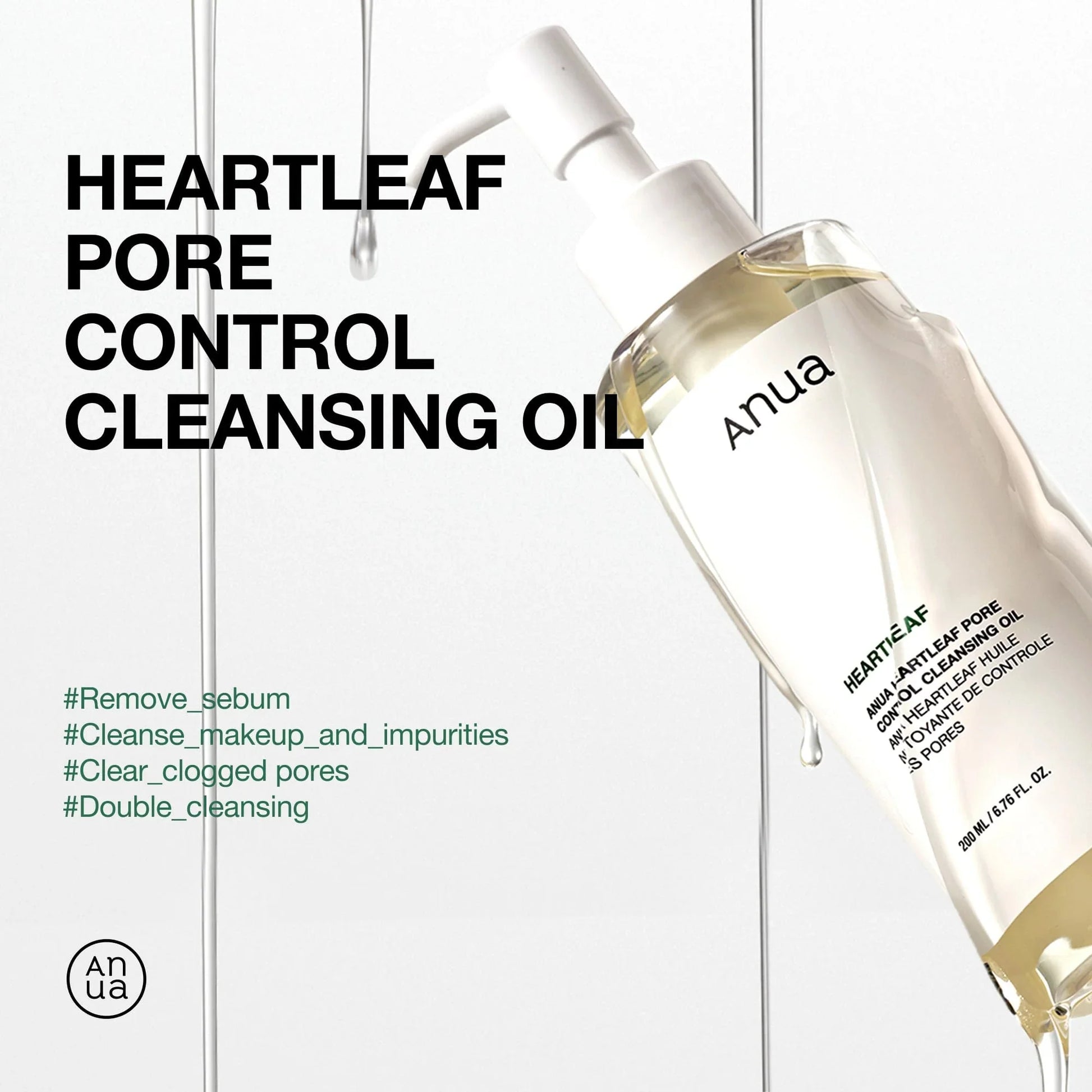 Anua Heartleaf Pore Control Cleansing Oil 200ml bottle, Korean skincare product, Amora Skin