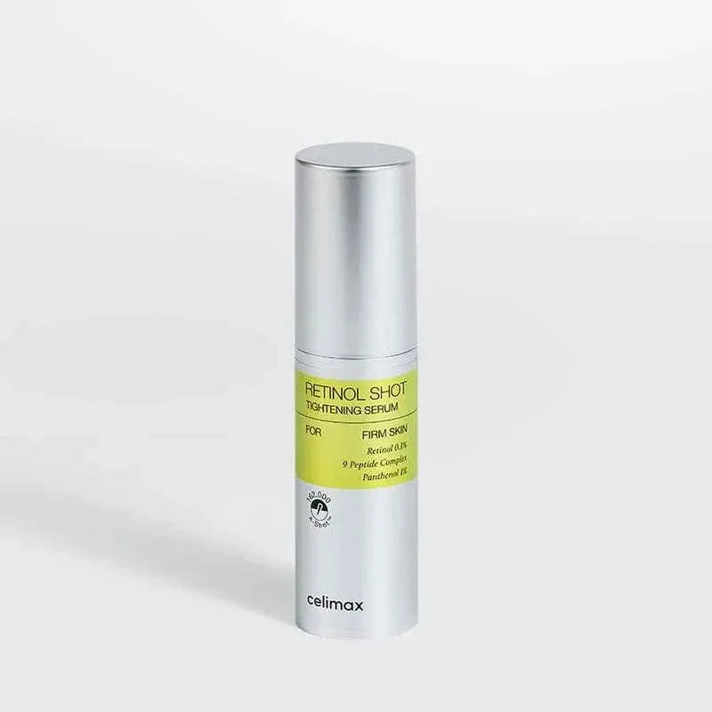 Celimax Retinol Shot Tightening Serum 30ml product bottle on white background, Korean skincare at Amora Skin