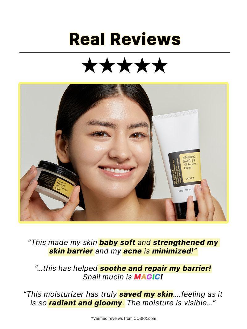 COSRX Advanced Snail 92 All In One Cream – Barrier Repair, Deep Hydration & Glass Skin Moisturizer | Korean Skincare - Amora Skin