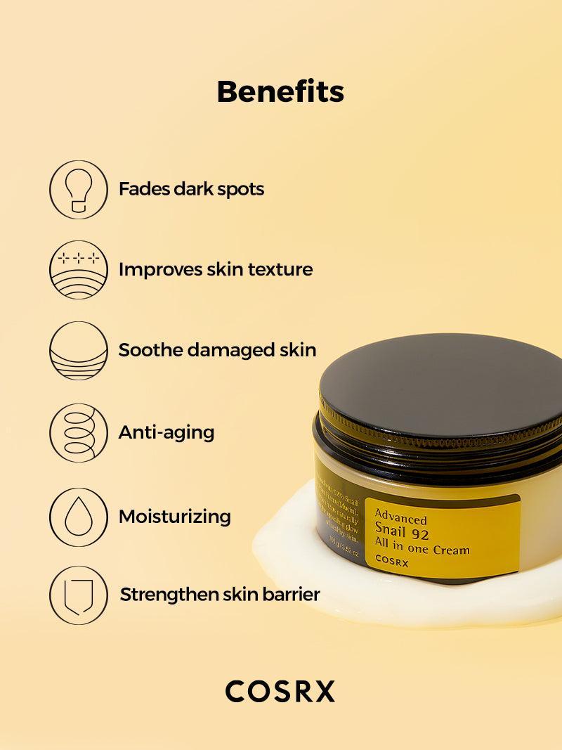 COSRX Advanced Snail 92 All In One Cream – Barrier Repair, Deep Hydration & Glass Skin Moisturizer | Korean Skincare - Amora Skin