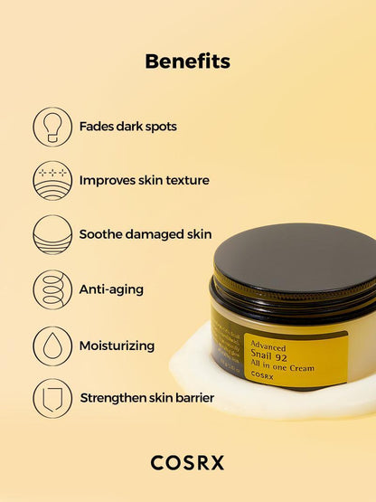 COSRX Advanced Snail 92 All In One Cream – Barrier Repair, Deep Hydration & Glass Skin Moisturizer | Korean Skincare - Amora Skin
