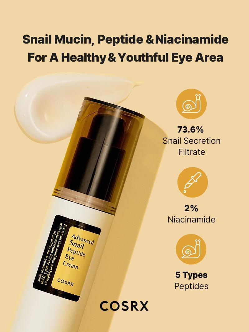 COSRX Advanced Snail Peptide Eye Cream 25ml – Brightening & Firming Eye Care with Snail Mucin - Amora Skin