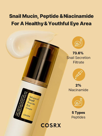 COSRX Advanced Snail Peptide Eye Cream 25ml – Brightening & Firming Eye Care with Snail Mucin - Amora Skin
