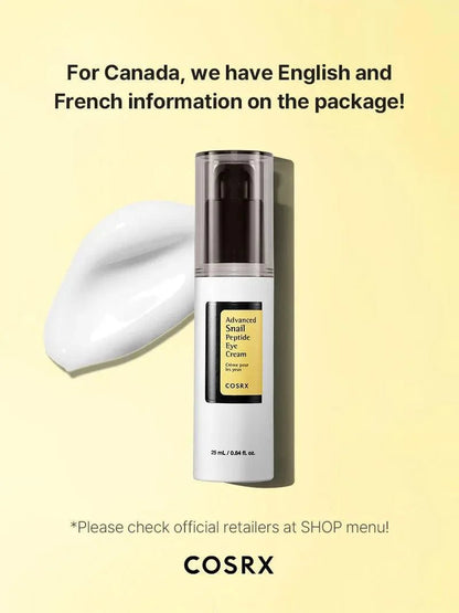 COSRX Advanced Snail Peptide Eye Cream 25ml – Brightening & Firming Eye Care with Snail Mucin - Amora Skin