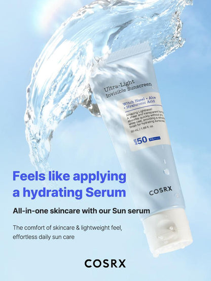 COSRX Ultra - Light Invisible Sunscreen SPF50 PA++++ – No White Cast, Lightweight Daily UV Protection - Amora Skin
